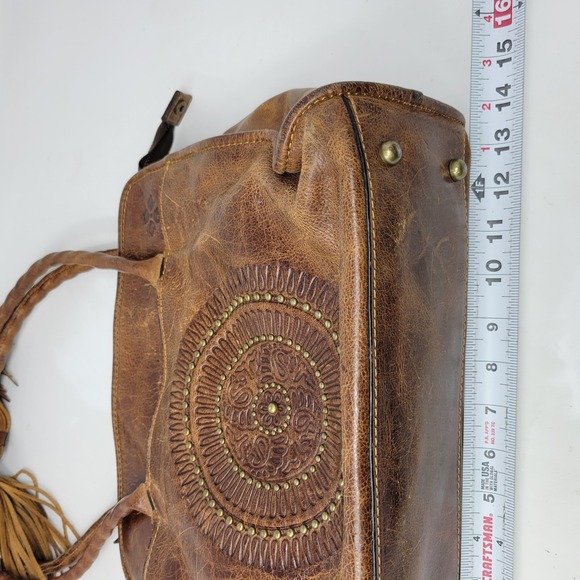 Patricia Nash Paris Distressed Leather Medallion Tassel Shoulder Bag Purse Brown - Picture 7 of 8